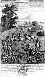 Het tonen van het hertshoofd aan de honden en hen belonen, uit 